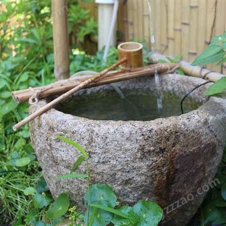 日式景观庭院流水石钵家用石器洗手池别墅花园造水槽石钵石槽摆件