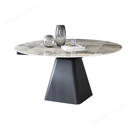 亮光岩板餐桌 意式极简旋转伸缩方圆两用小户型饭桌JJ067