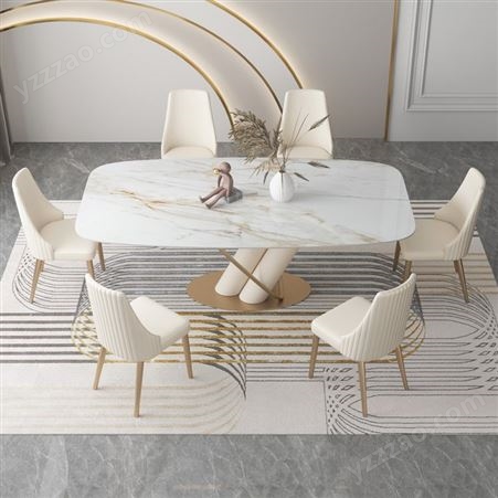 亮光岩板餐桌长方形 轻奢现代简约设计师款创意餐椅组合JJ072