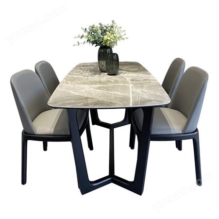 岩板饭桌亮光意式轻奢实木白蜡木长方形家用小型餐桌jj103