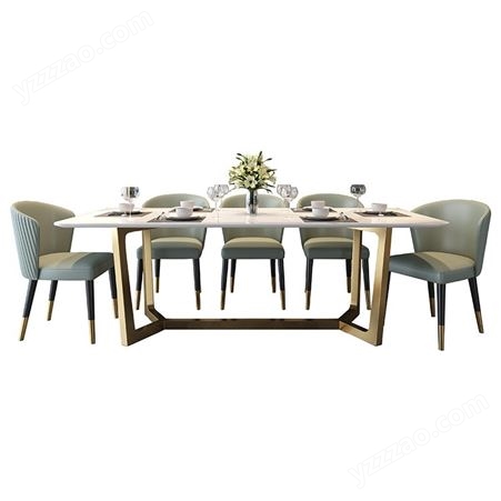 轻奢亮光岩板餐桌现代简约不锈钢饭桌椅大理石餐桌椅-jj115