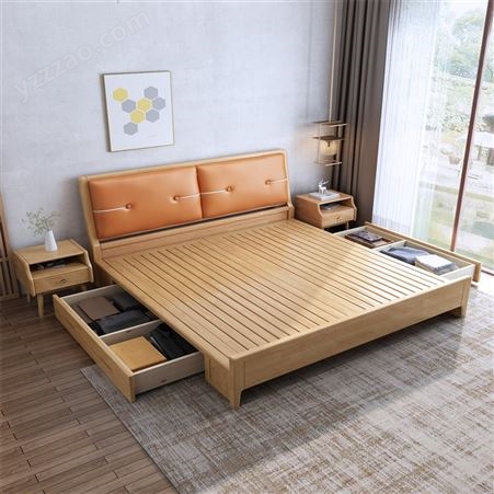 软包双人实木床 现代简约1.5/1.8米经济实用型高箱储物床JJ091