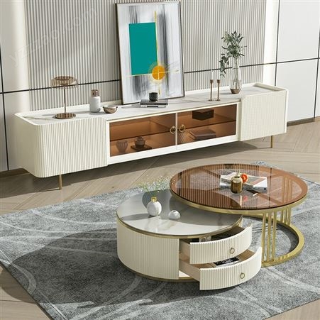 新款轻奢岩板烤漆面茶几电视柜组合 现代简约小户型客厅 JJ022