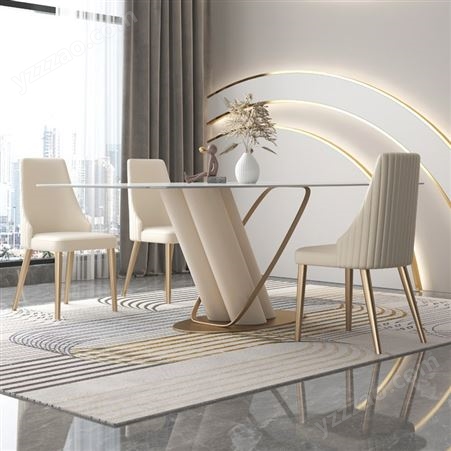 亮光岩板餐桌长方形 轻奢现代简约设计师款创意餐椅组合JJ072