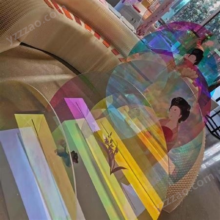 飞剑幻彩亚克力圆片古风艺术画廊仕女图背景板有机玻璃炫彩板